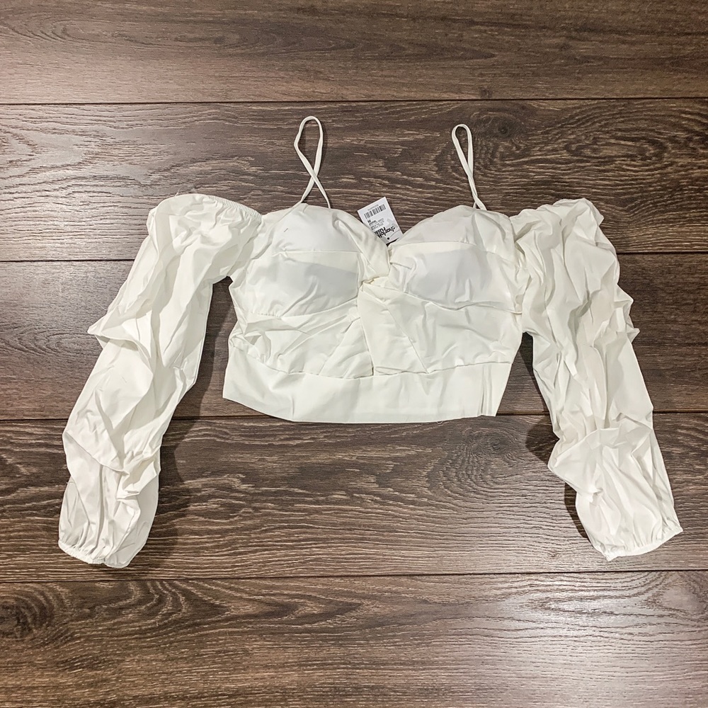 White Charlotte Russe Open Shoulder Crop Top